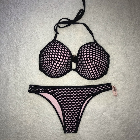 Victoria's Secret Other - VICTORIA SECRET 36DD / M Pink Black Mesh Bikini